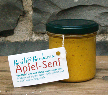 Basil & Barbarea Senf im 160g - Glas, Anhänge-Etikett mit Rezeptvorschlägen